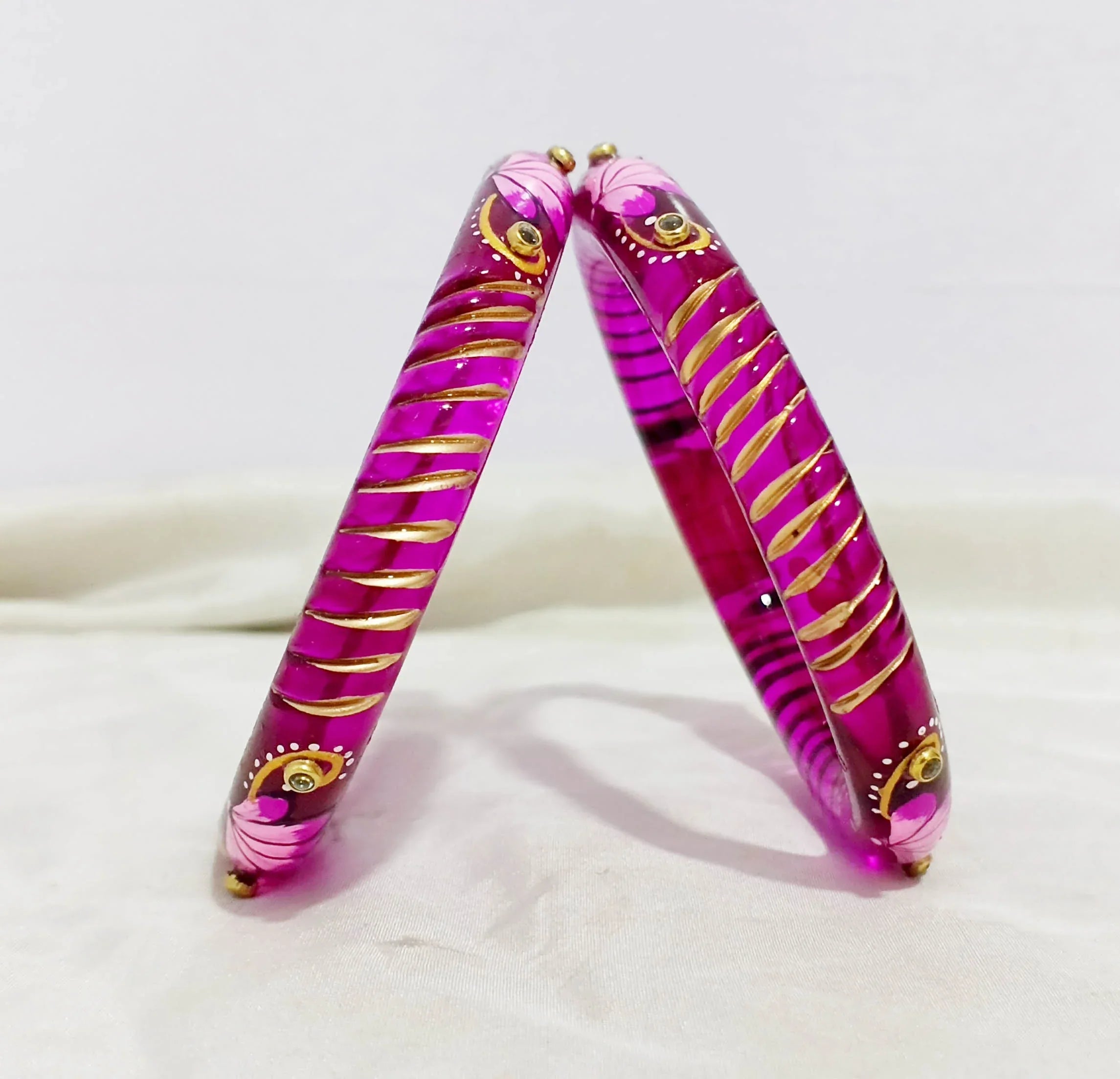 Handcrafted Lotus Printed Pattern Glass Kada for Women (Pack of 2) - The Golden Cascade